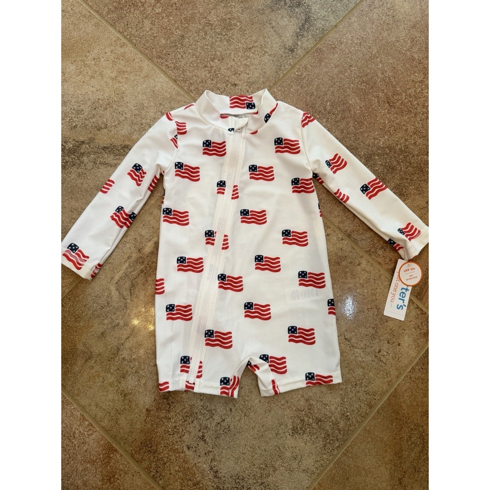 Carter's American Flag Long Sleeve Rash Guard Swimsuit One Piece 18 Months